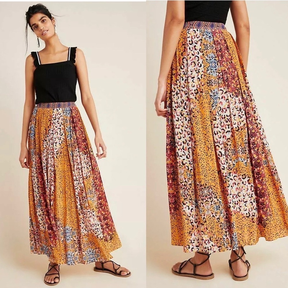 Anthropologie Bhanuni by Jyoti Patchwork Maxi Skirt Sz 2 Boho Eclectic Whimsical